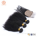 Wholesale price natural color 100% virgin mongolian kinky curly hair weave with lace closure
